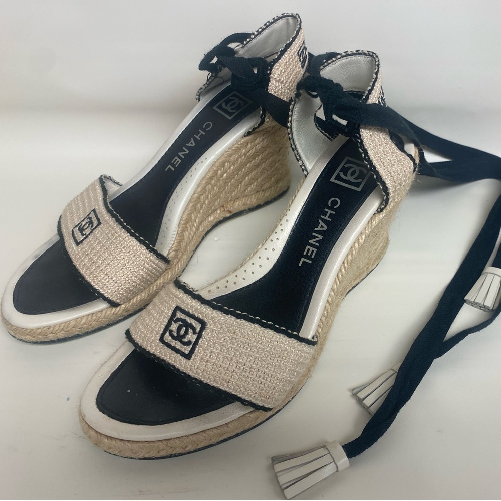 Authentic Chanel Platform Lace-Up Sandals, size 7